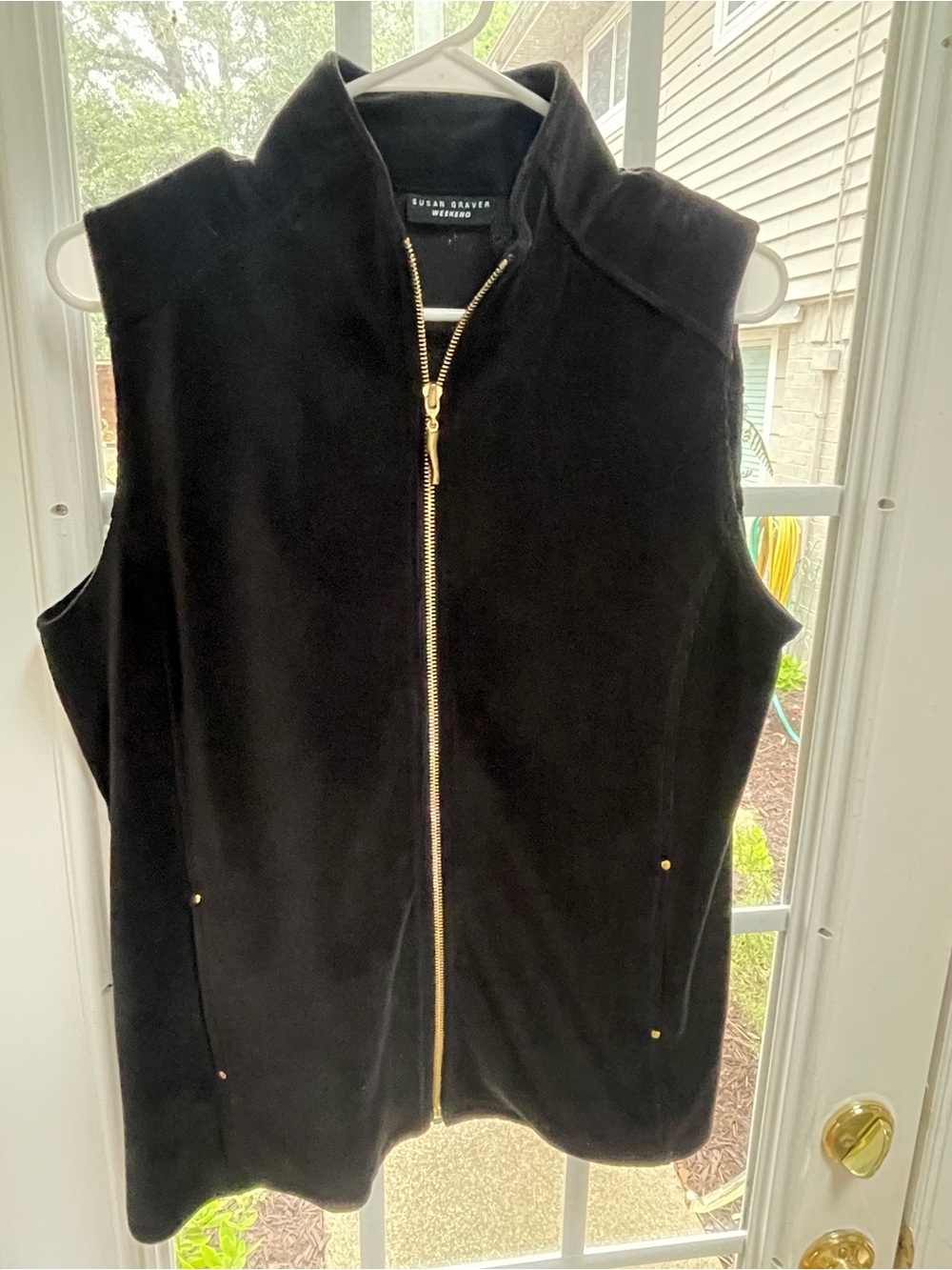 Susan Graver Black Velvet Zip-Front Vest with Gold Hardware